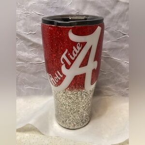 Alabama Crimson Role Tide Red & Silver Glitter Tumbler Custom Made Drink Cup